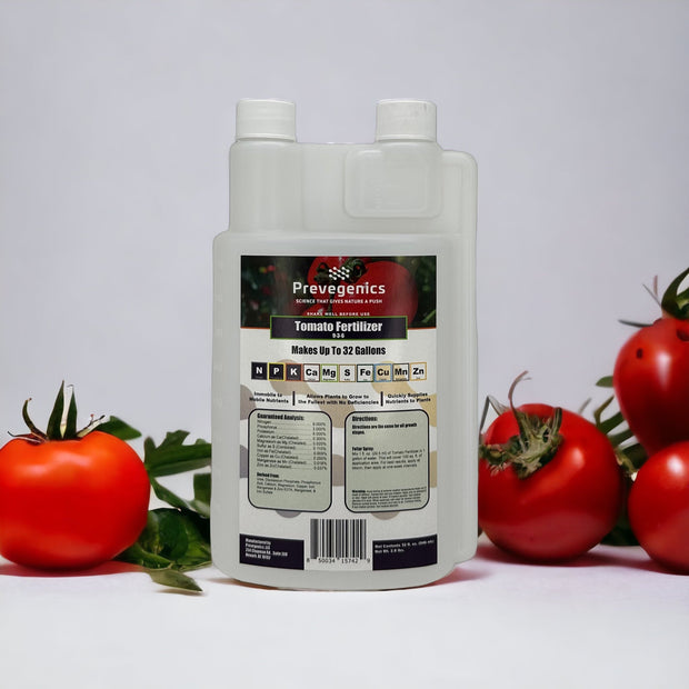 prevegenics product with a white background with tomatoes surrounding it